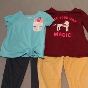 4T longsleeve burgundy/pink shirt, blue jean color pants w/turquoise color shirt